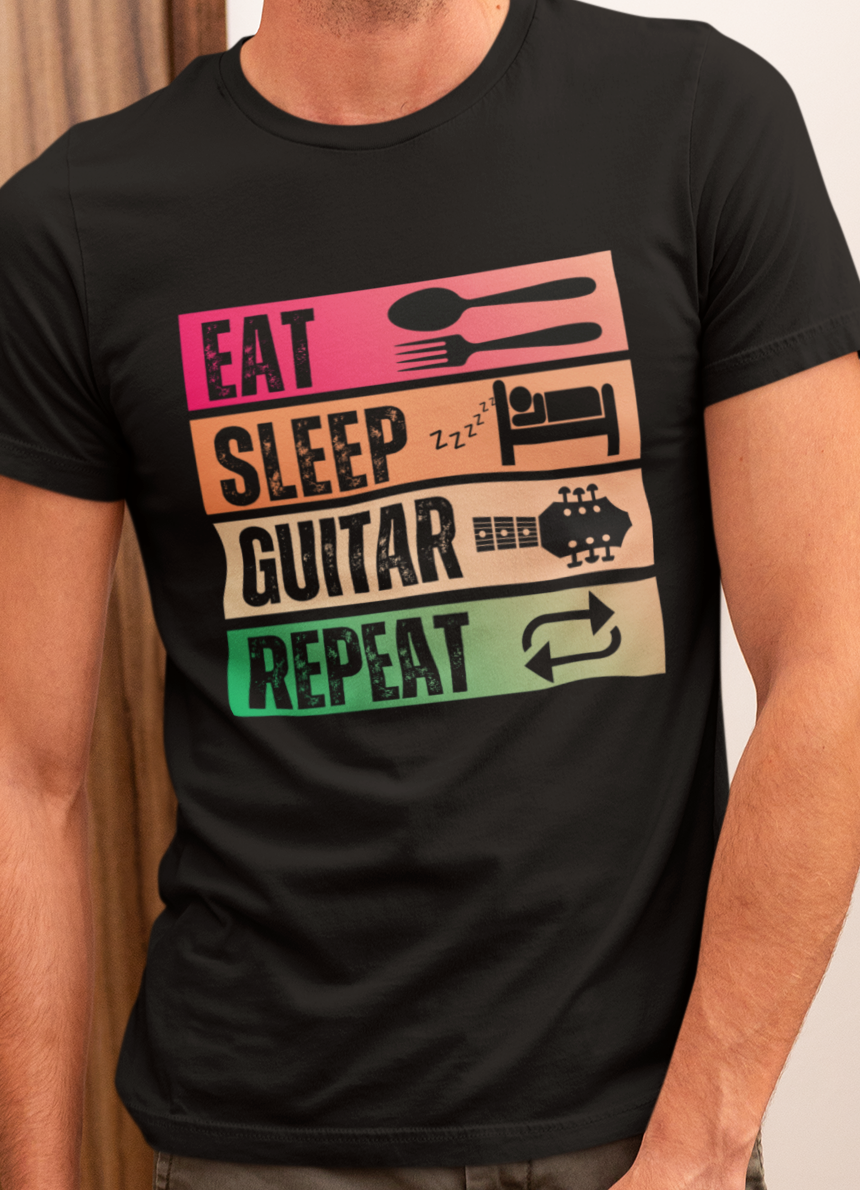 Eat Sleep Guitar Repeat, T-Shirt — Guitarist Day Planner Tee