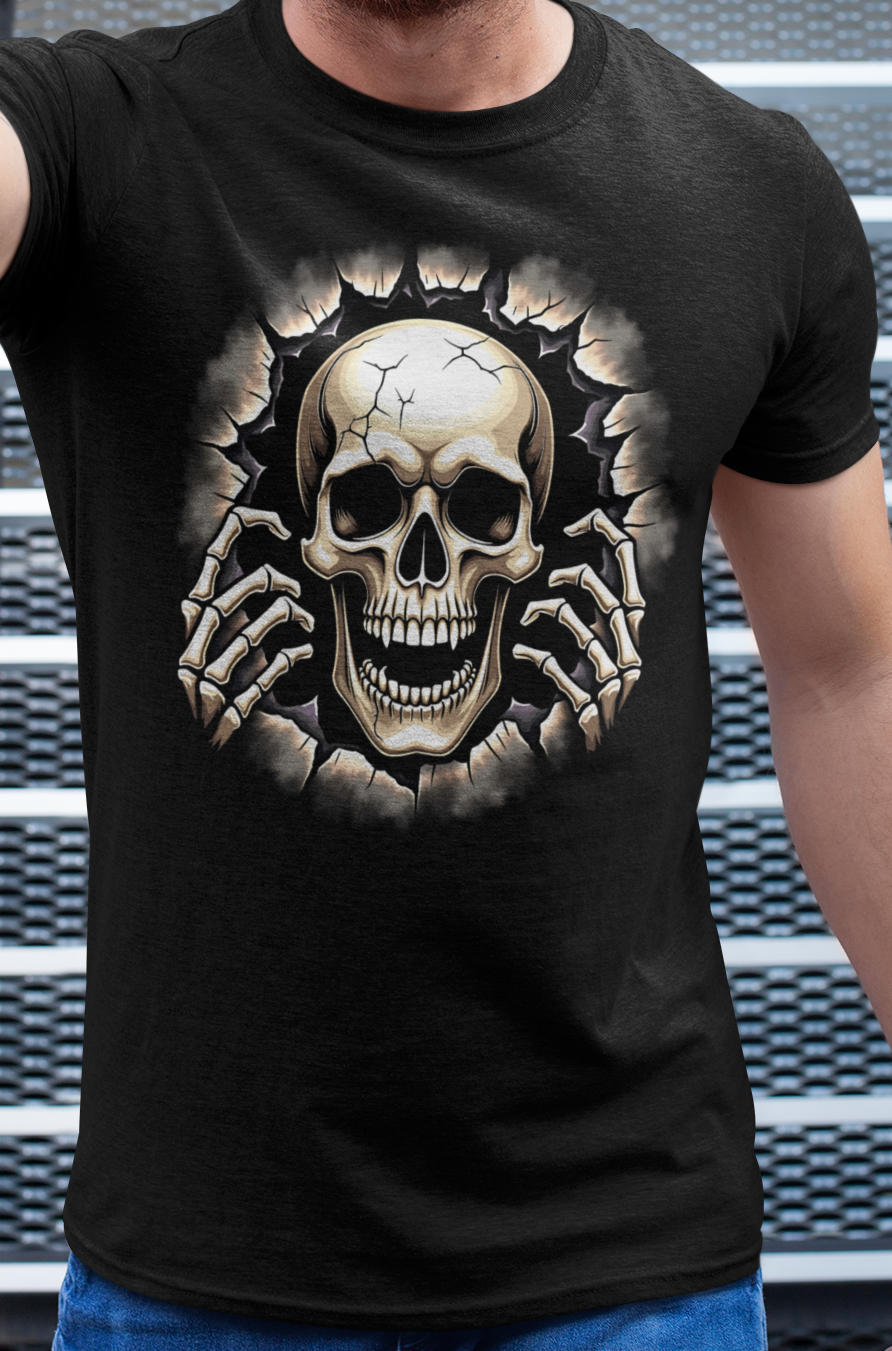Skull Ripping Through T‑Shirt — Horror Metal Graphic Tee