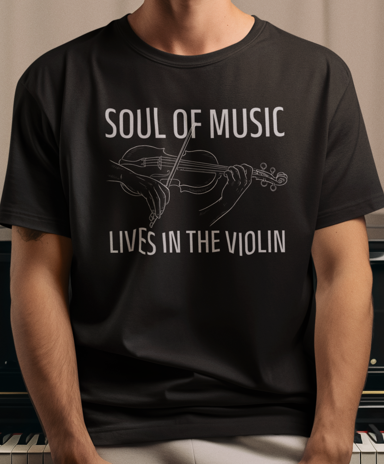Violin Line Art Tee — "Soul of Music Lives in the Violin"