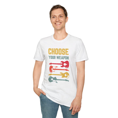 Guitar T-Shirt with 'Choose Your Weapon' Slogan
