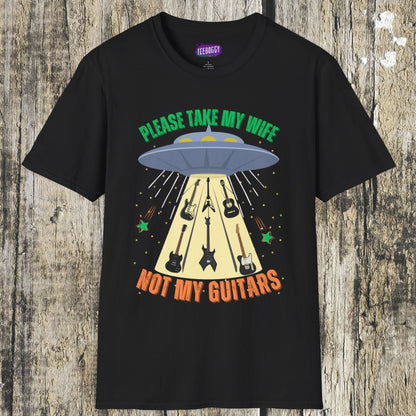Alien Spaceship Abducting Guitars T-Shirt