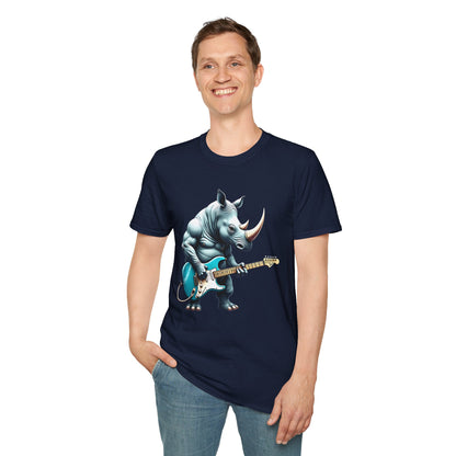 Rock Guitar Rhino T-Shirt — Rhinoceros Playing Electric Guitar Graphic Tee