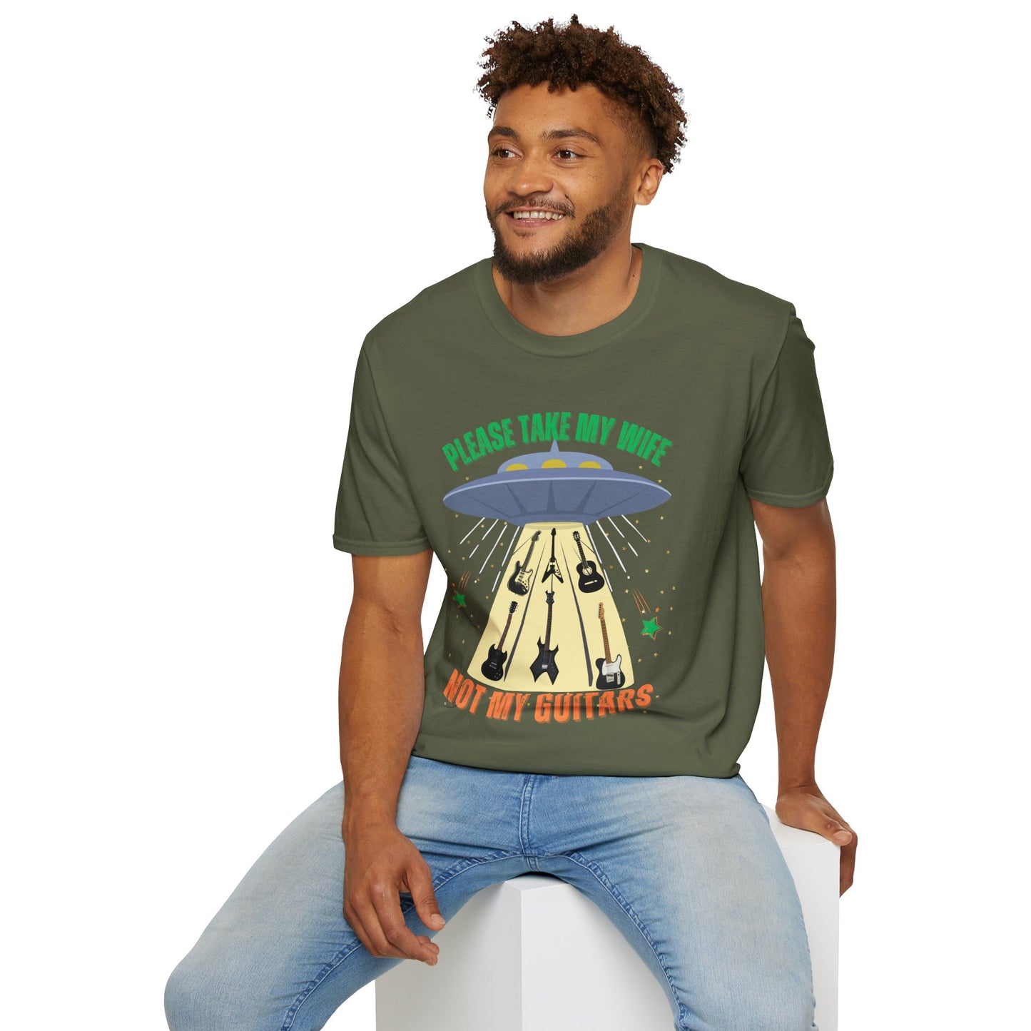 Alien Spaceship Abducting Guitars T-Shirt