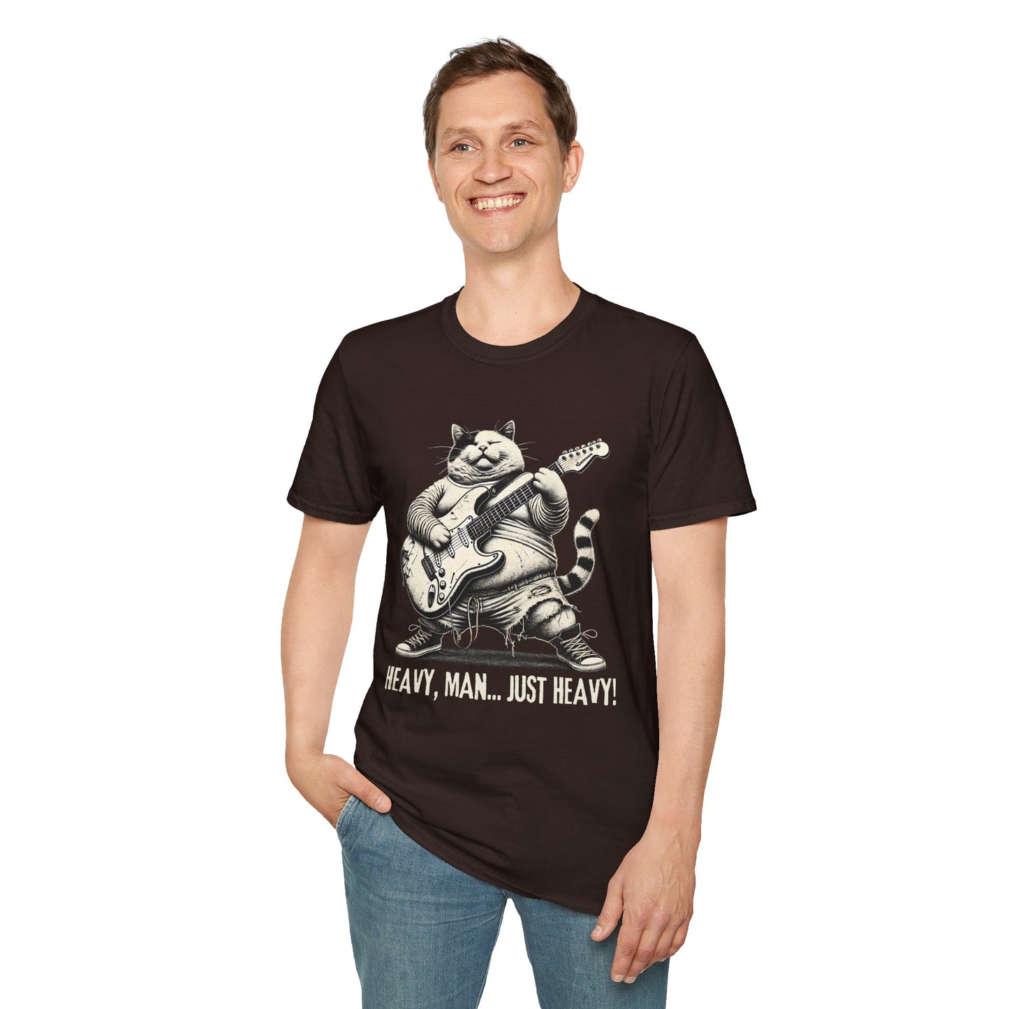 Funny Rocker Fat Cat T-Shirt – “Heavy Man… Just Heavy!”