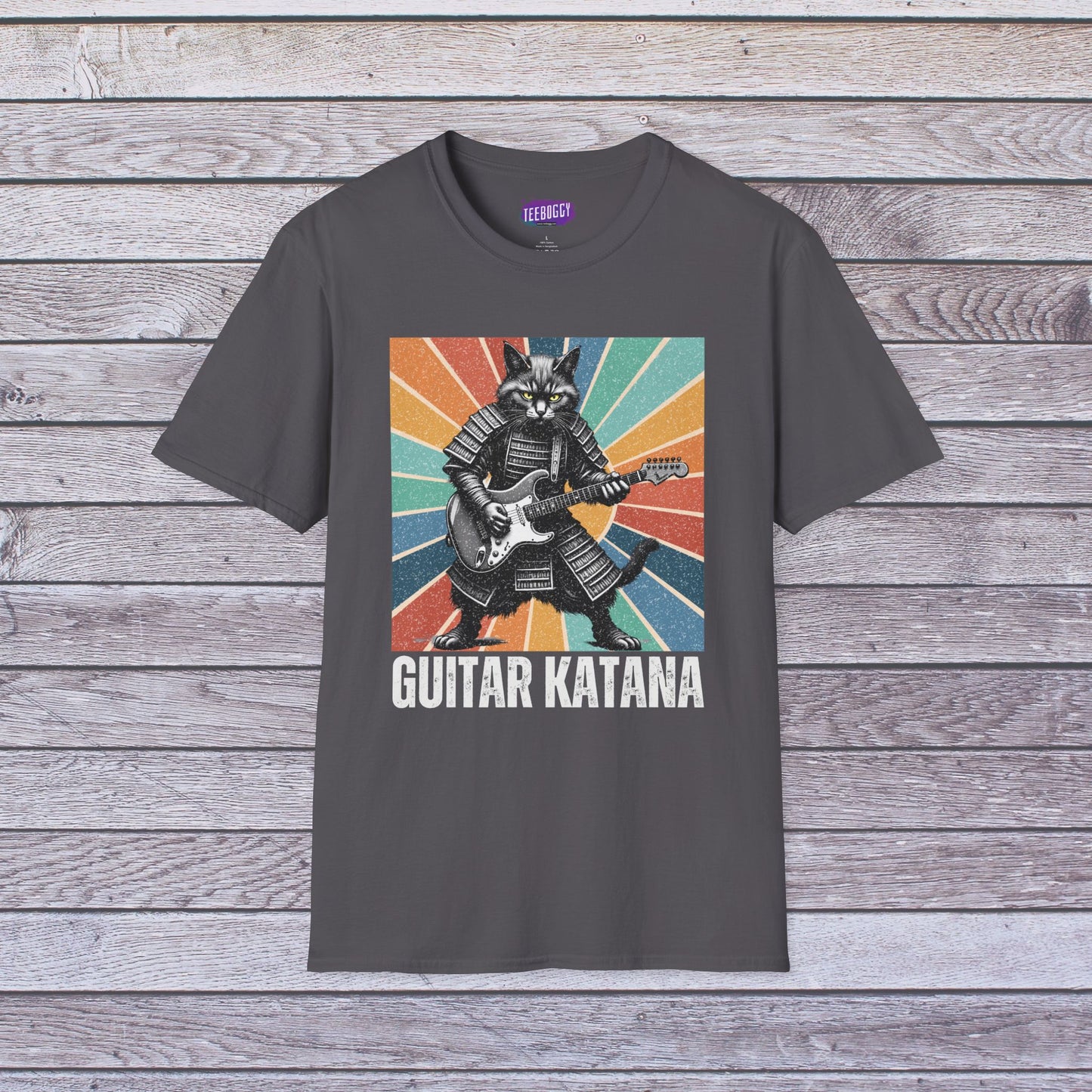 Samurai Cat Guitar Katana T-Shirt