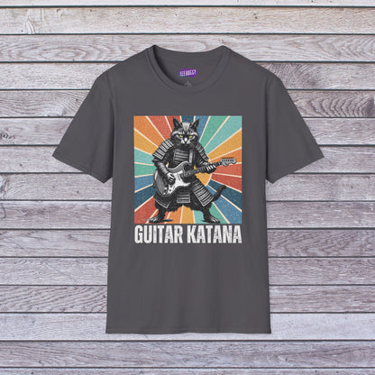 Samurai Cat Guitar Katana T-Shirt