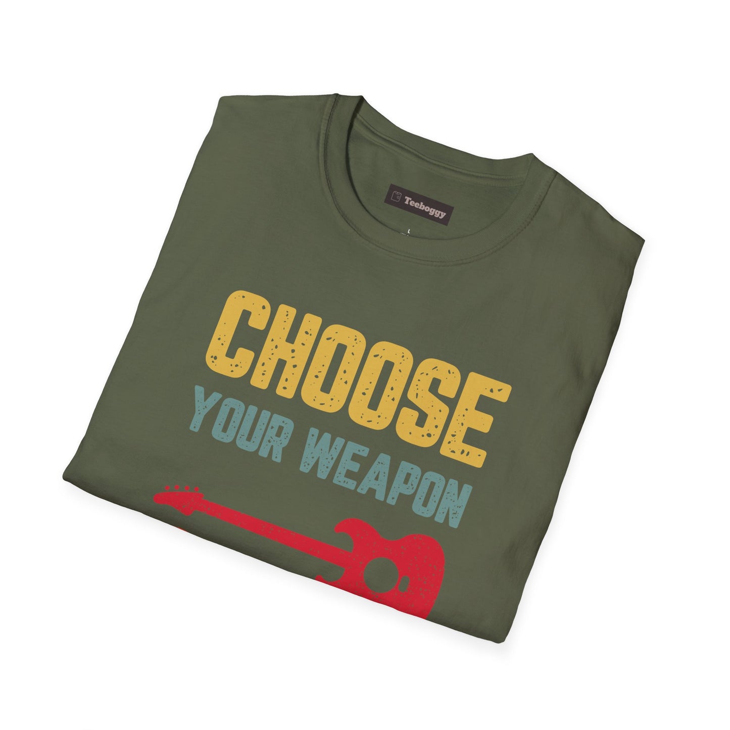Guitar T-Shirt with 'Choose Your Weapon' Slogan