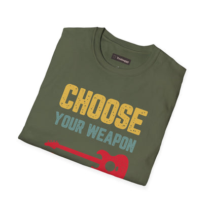 Guitar T-Shirt with 'Choose Your Weapon' Slogan