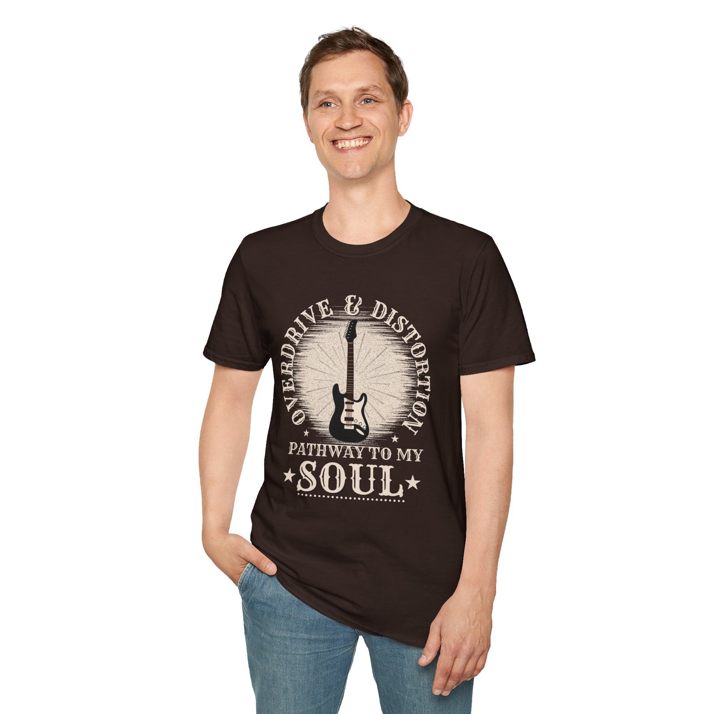 Overdrive & Distortion Guitar T-Shirt — Retro Stratocaster Design