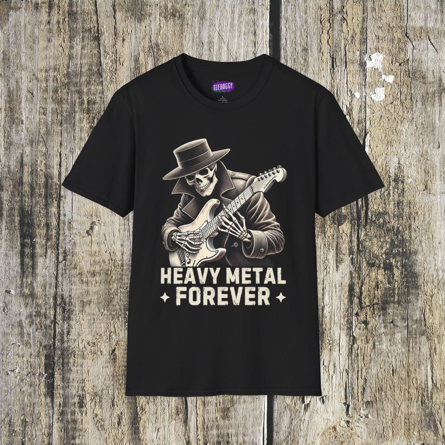 Skeleton Guitarist T-Shirt - Heavy Metal Forever