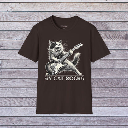 My Cat Rocks T-Shirt — Cat Playing Guitar Tee for Music Lovers