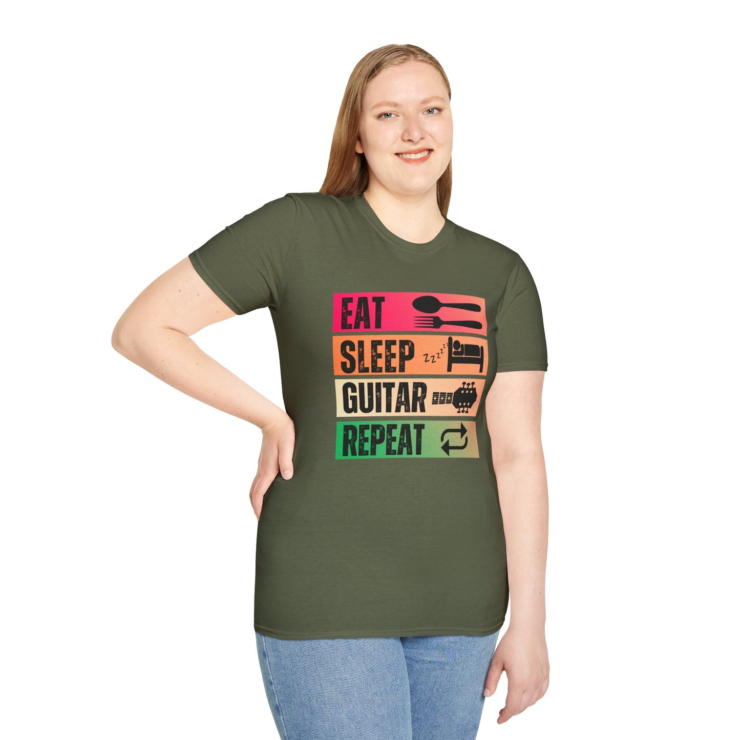 Eat Sleep Guitar Repeat, T-Shirt — Guitarist Day Planner Tee