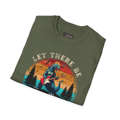 Rock & Roll Dinosaur T-Shirt — "Let There Be Rock and Roll" Guitar Dino Tee
