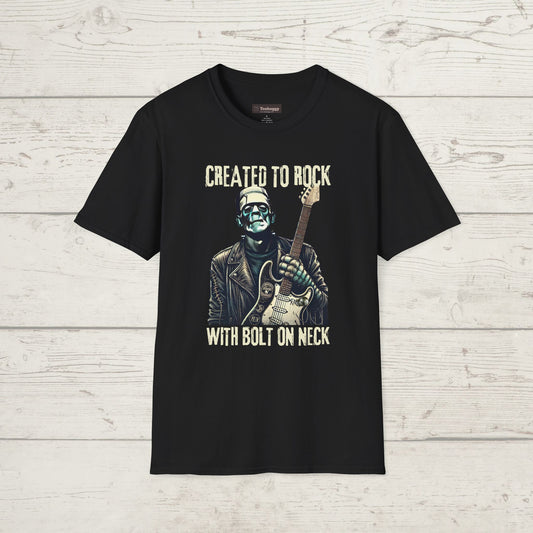 Crafted To Rock, With Bolt-on Neck, Frankenstein With Guitar, T-Shirt.