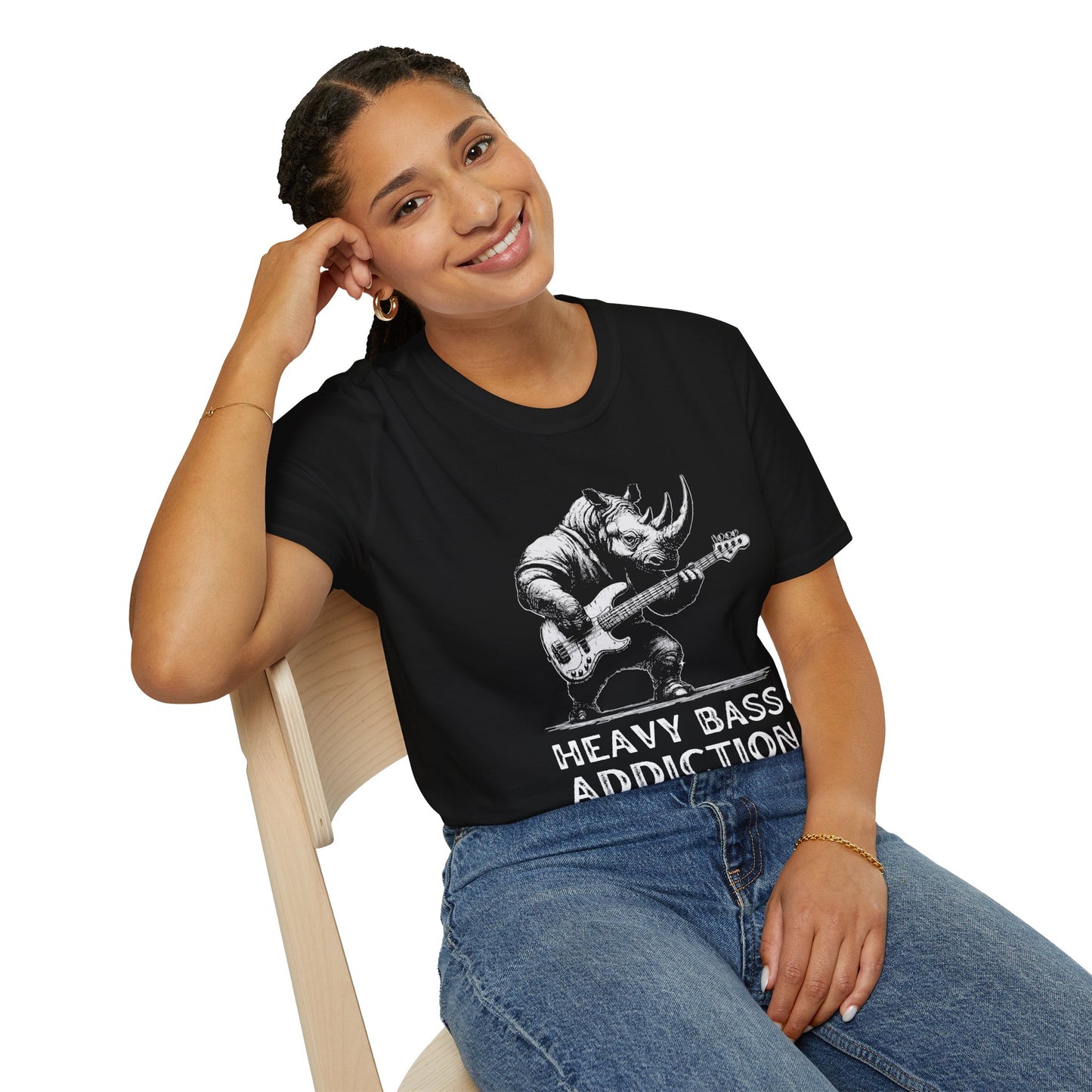 Heavy Bass Addiction T-Shirt — Rhino Playing Bass for Bassists & Music Lovers