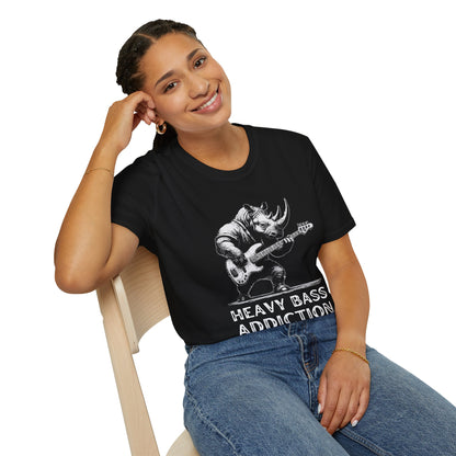 Heavy Bass Addiction T-Shirt — Rhino Playing Bass for Bassists & Music Lovers