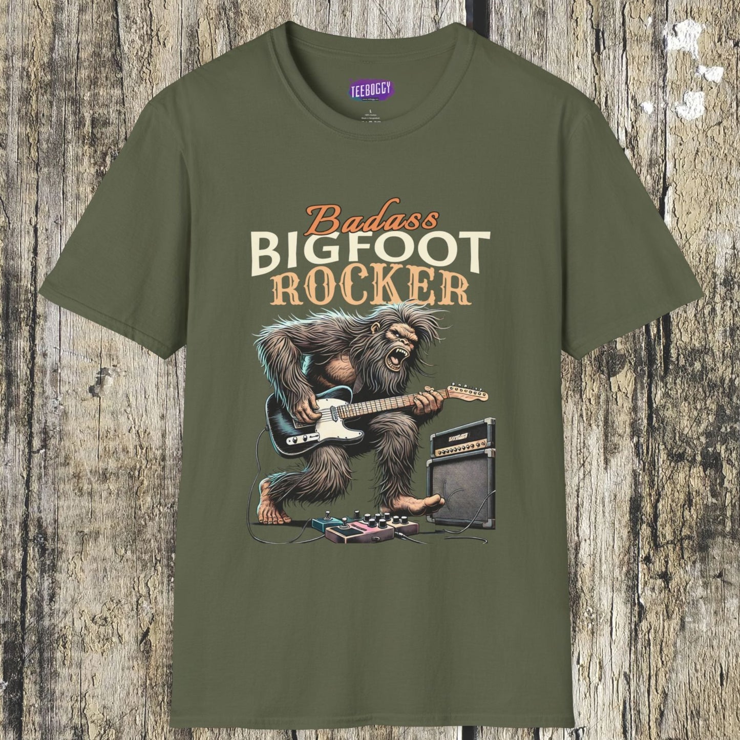 Sasquatch Rocker T-Shirt - Badass Bigfoot Guitar Tee
