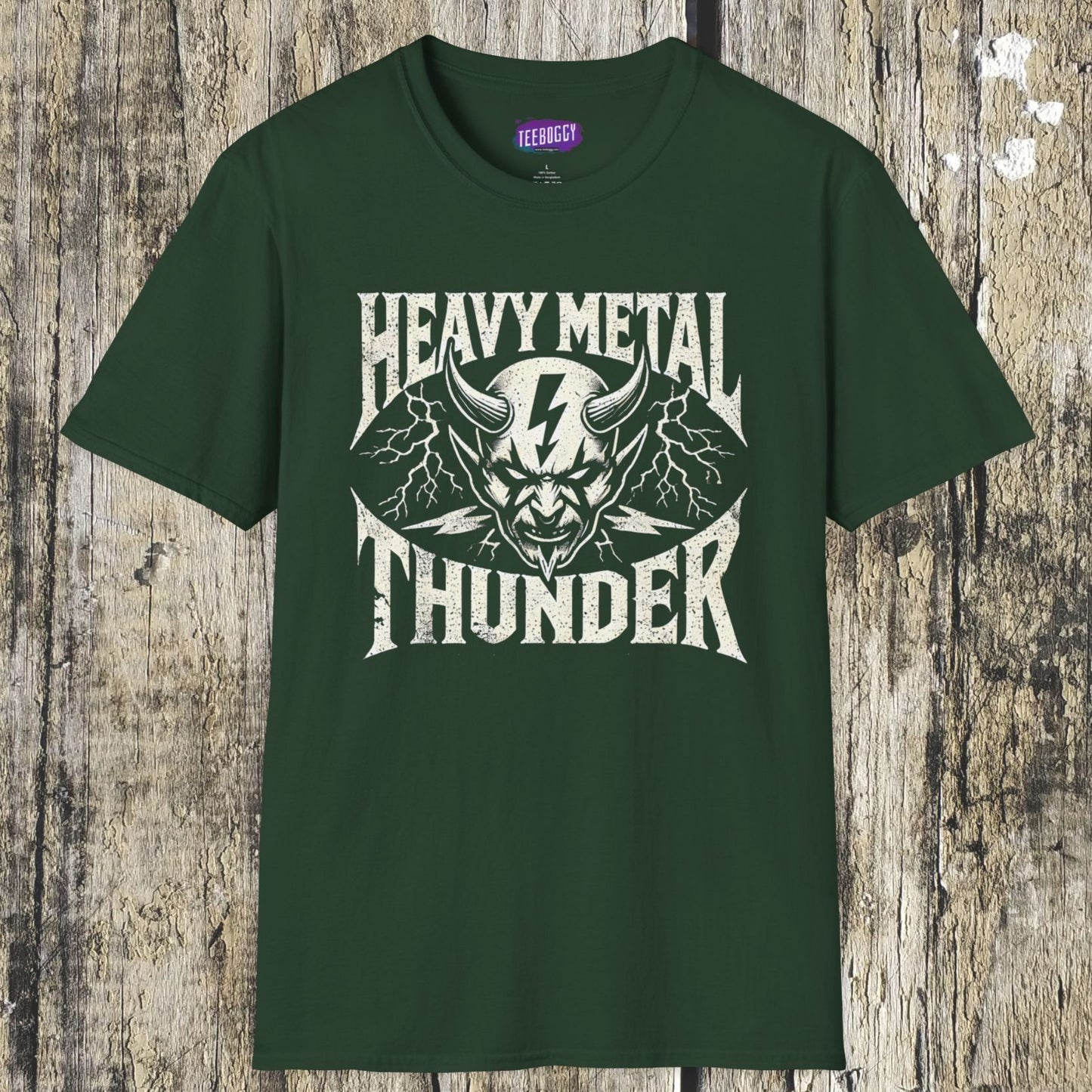 Heavy Metal T-Shirt with Devil's Horns & Thunder Bolt Design
