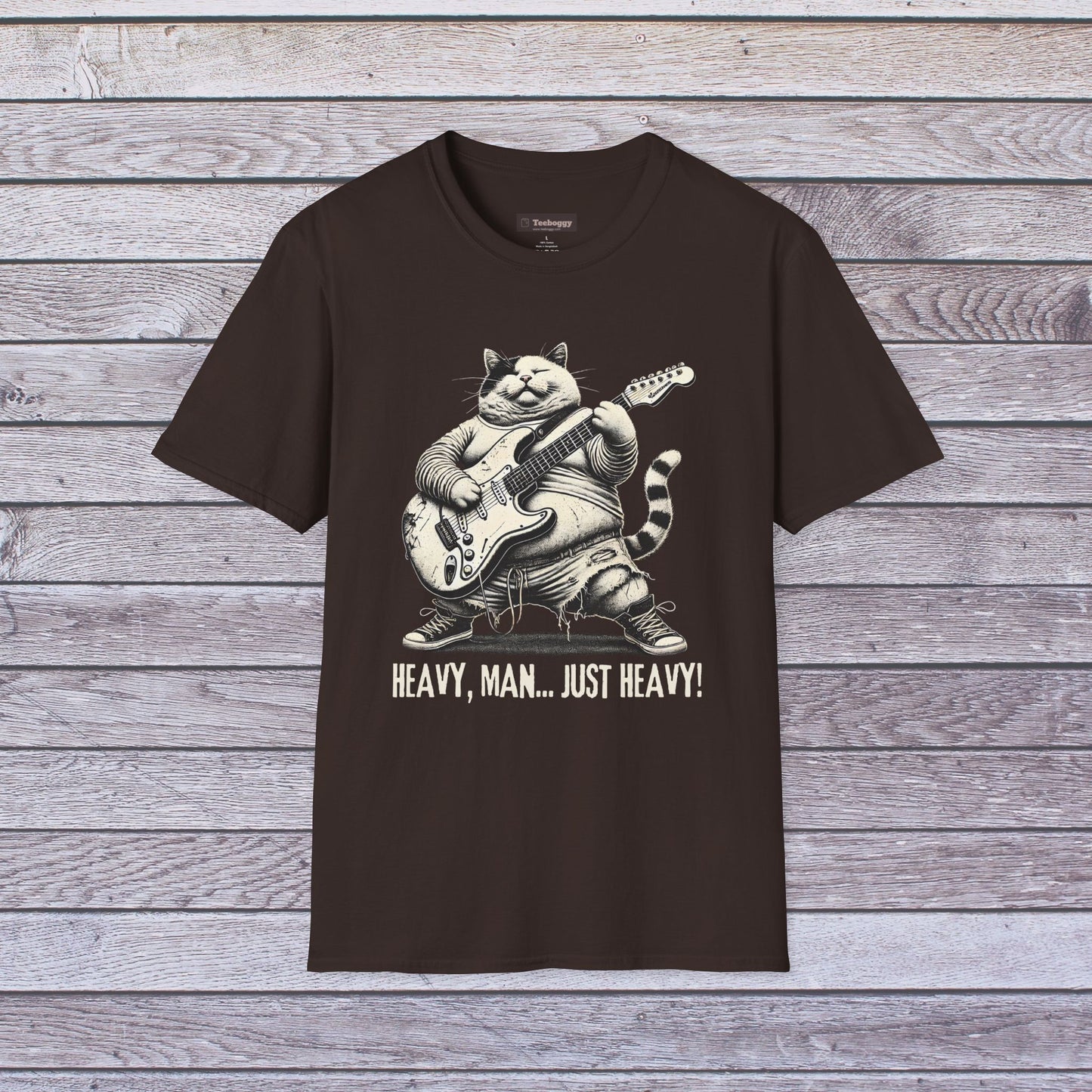 Funny Rocker Fat Cat T-Shirt – “Heavy Man… Just Heavy!”