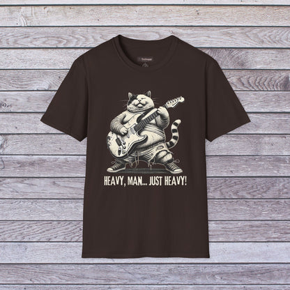 Funny Rocker Fat Cat T-Shirt – “Heavy Man… Just Heavy!”