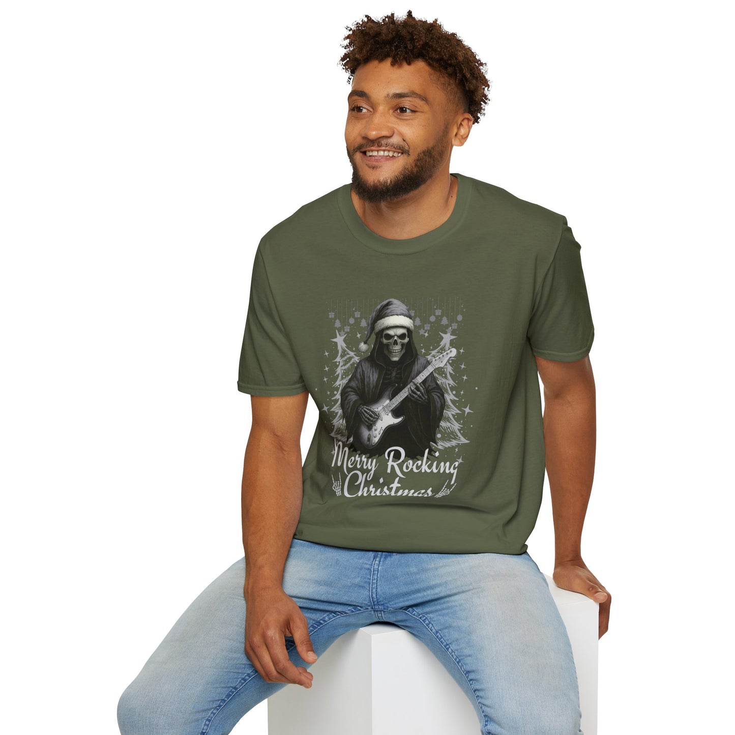 Merry Rocking Christmas Skeleton Santa T-Shirt