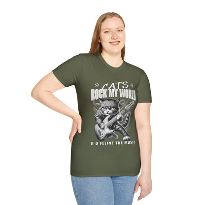 Rocker Cat T-Shirt - Cats Rock My World - R U Feline The Music