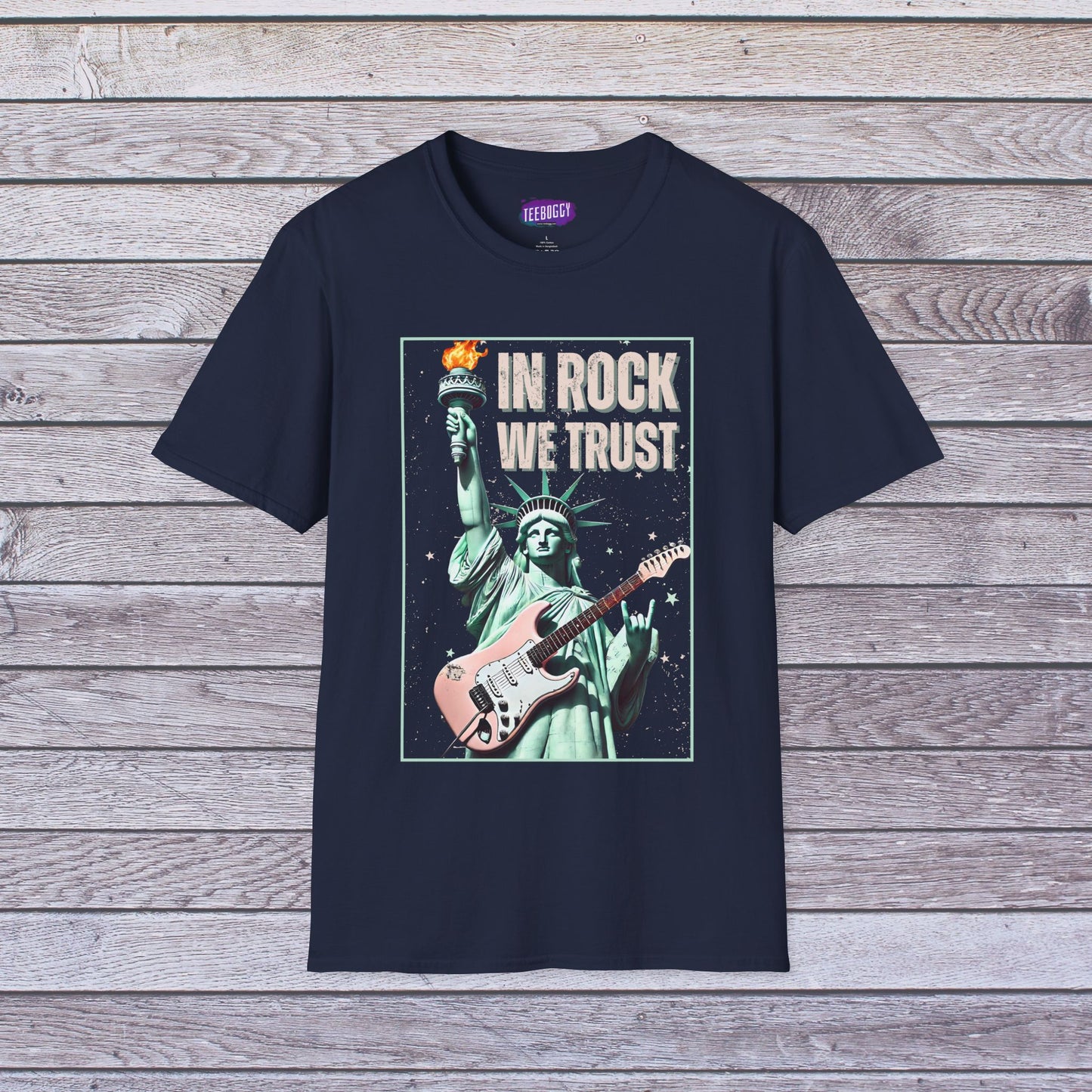 Patriotic Rock T-Shirt - 'In Rock We Trust' | Softstyle