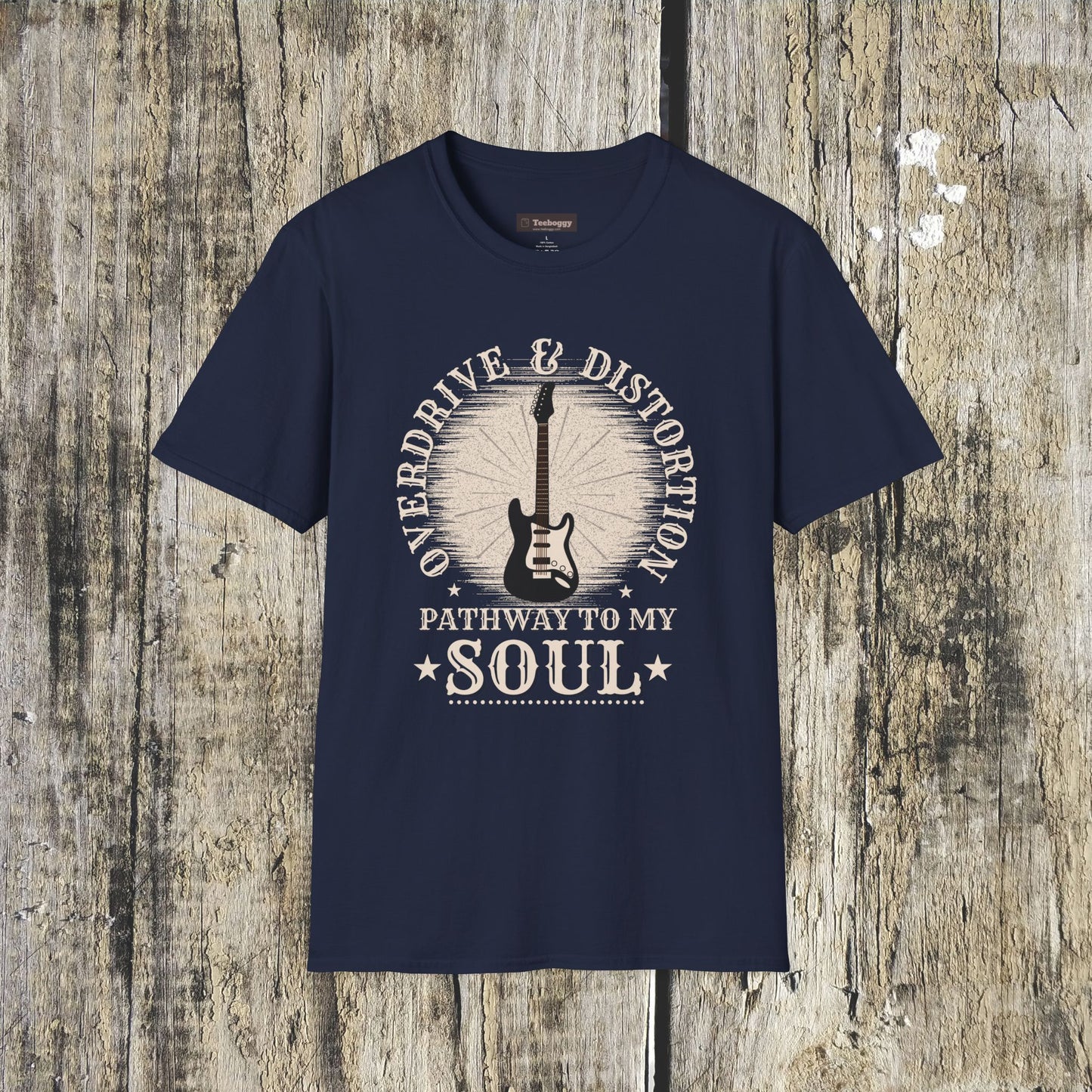 Overdrive & Distortion Guitar T-Shirt — Retro Stratocaster Design