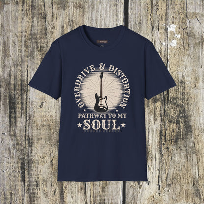 Overdrive & Distortion Guitar T-Shirt — Retro Stratocaster Design
