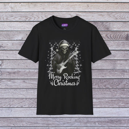 Merry Rocking Christmas - Skeleton Santa Rock T-Shirt