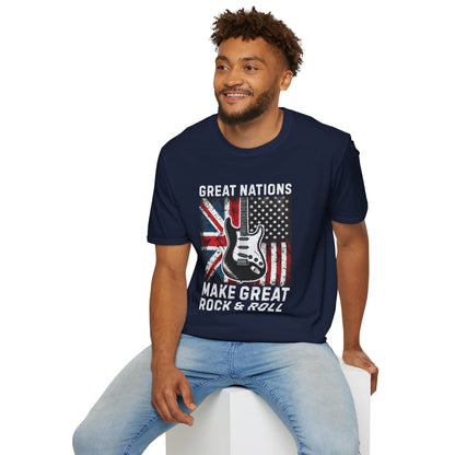 Great Nations Make Great Rock and Roll T-Shirt — USA & UK Flag Rock Tee