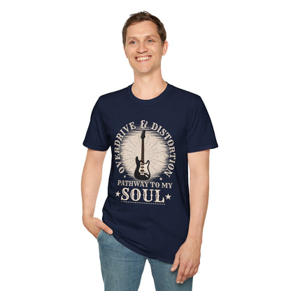 Overdrive & Distortion Guitar T-Shirt — Retro Stratocaster Design