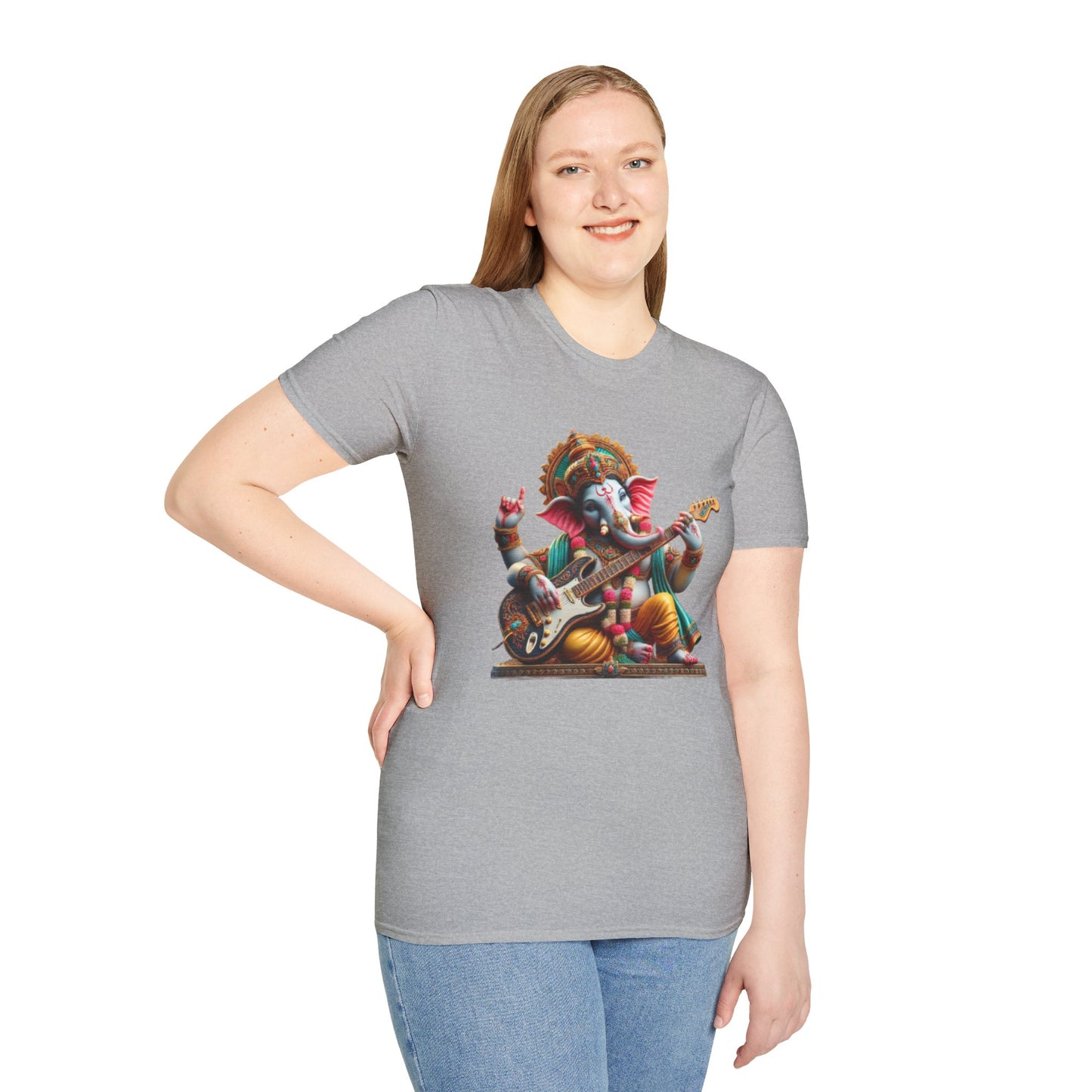 Ganesh Playing Electric Guitar T-Shirt — Woodstock Vibes Spiritual Rock Tee