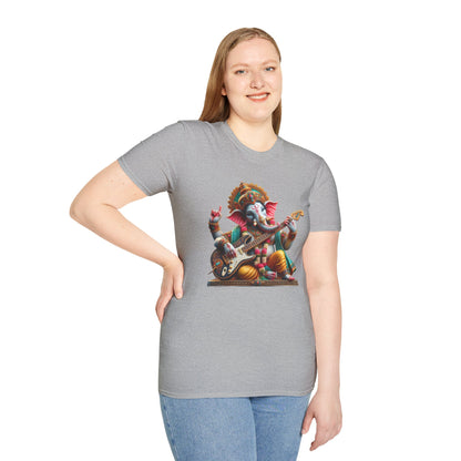 Ganesh Playing Electric Guitar T-Shirt — Woodstock Vibes Spiritual Rock Tee