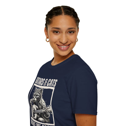 Guitars & Cats Make Me Happy T-Shirt — Cool Cat Playing Guitar Tee