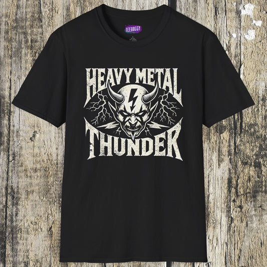 Heavy Metal T-Shirt with Devil's Horns & Thunder Bolt Design