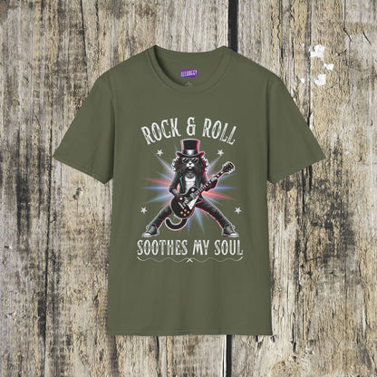 Rocker Cat T-Shirt, Rock & Roll, Soothes My Soul Design