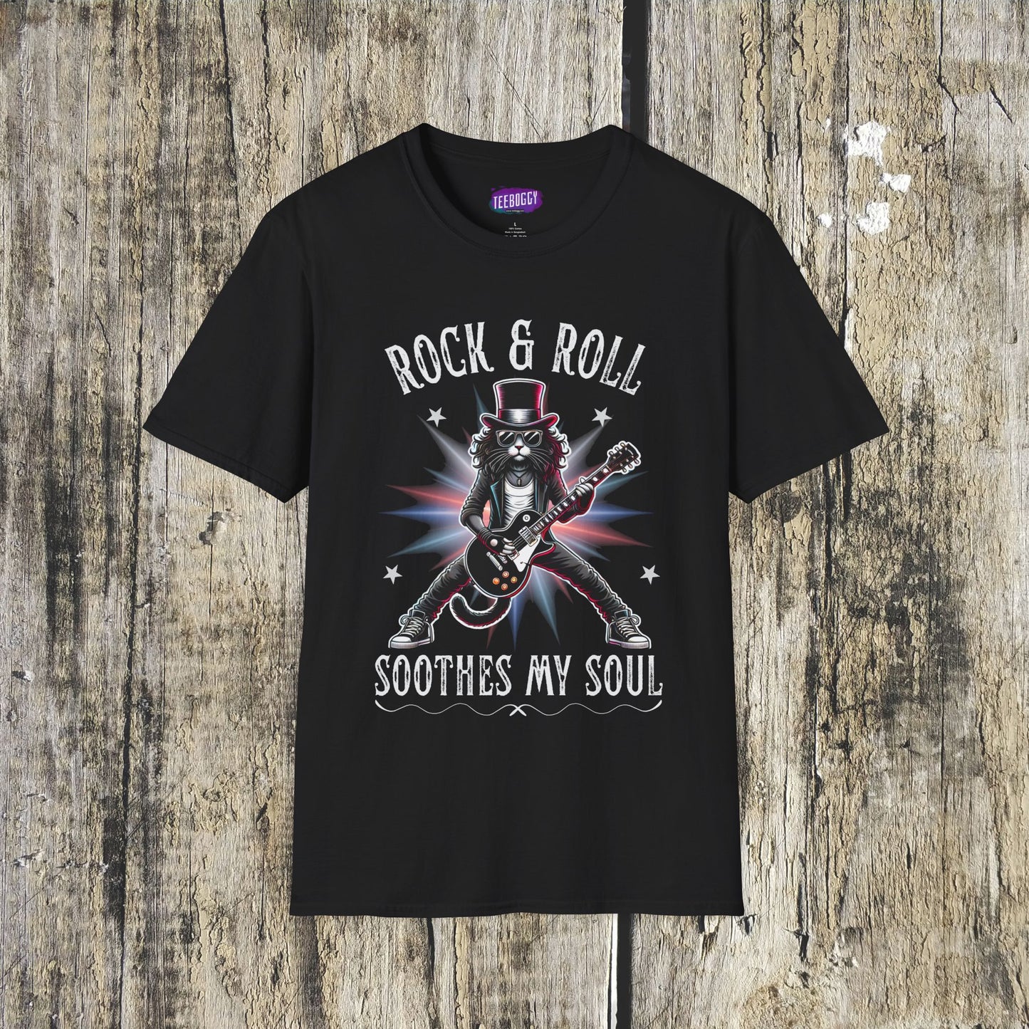 Rocker Cat T-Shirt, Rock & Roll, Soothes My Soul Design