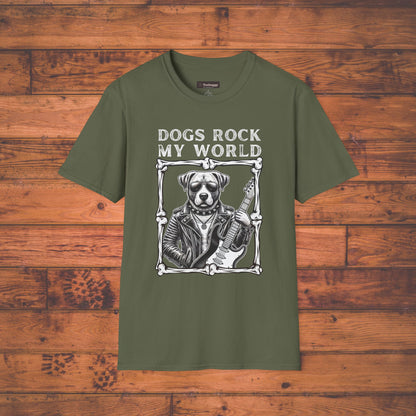 Dogs Rock My World, T-Shirt — Rock & Roll Dog Graphic Tee
