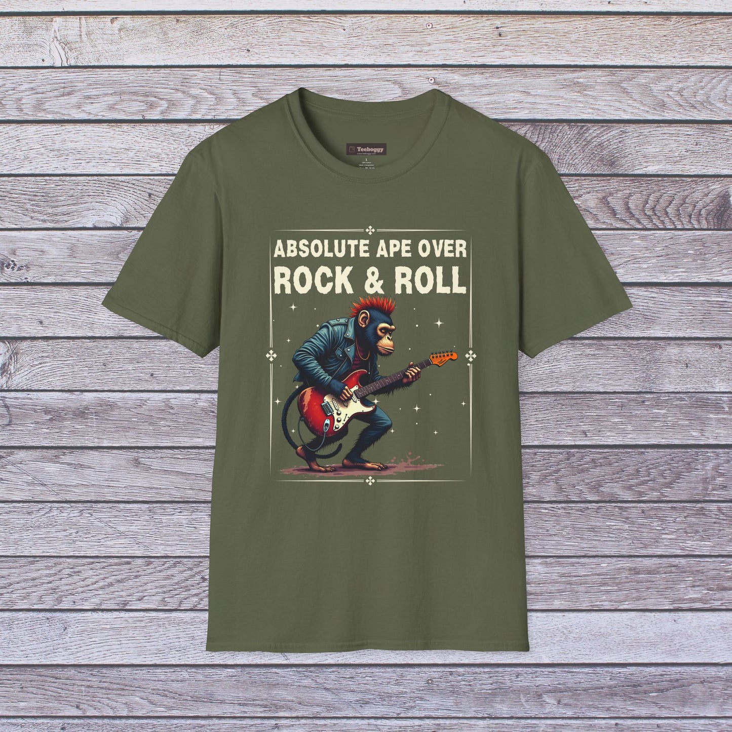 Rocker Chimp T-Shirt — "Absolute Ape, Over Rock and Roll"