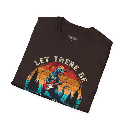 Rock & Roll Dinosaur T-Shirt — "Let There Be Rock and Roll" Guitar Dino Tee
