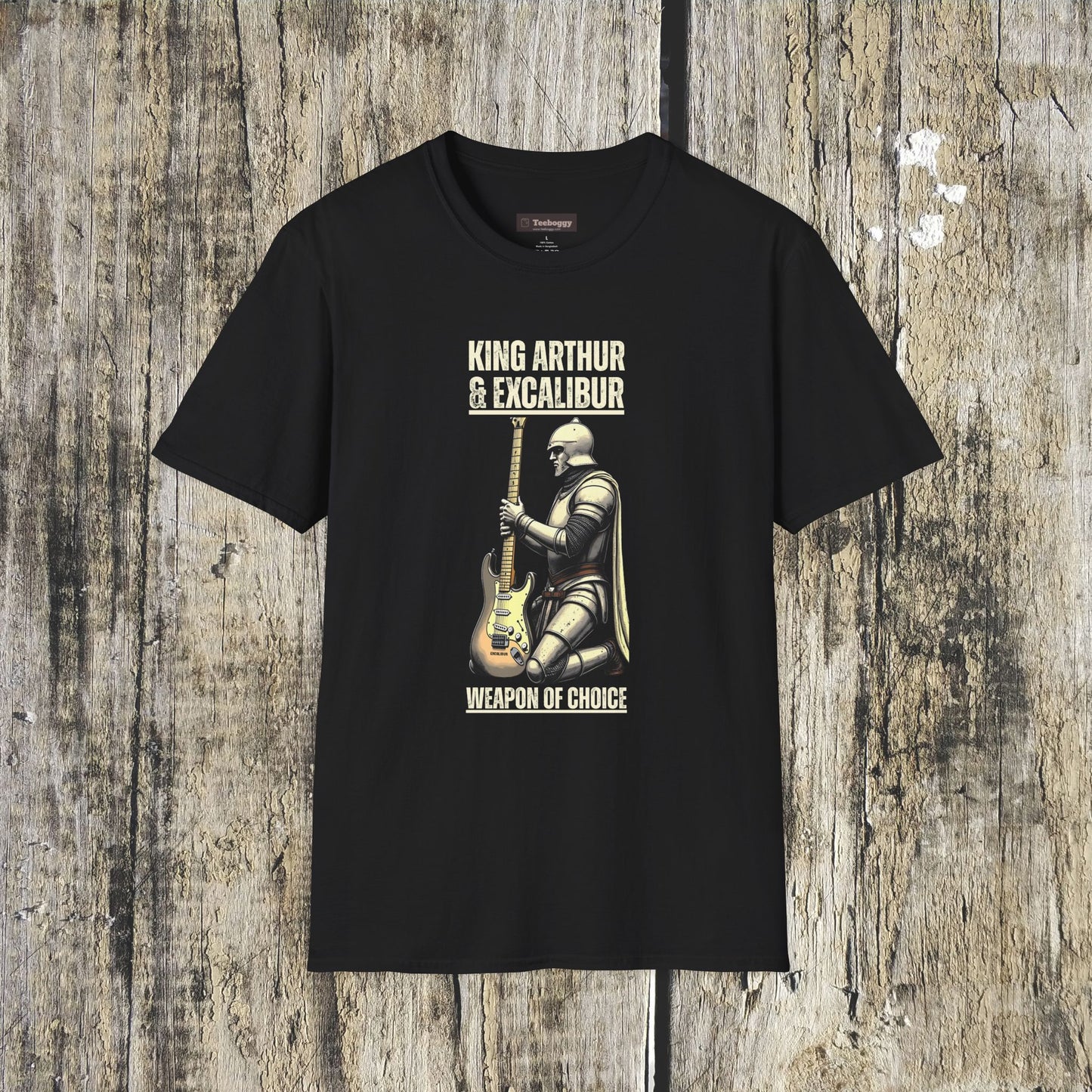 King Arthur Guitar Tee — Excalibur Rock T-Shirt