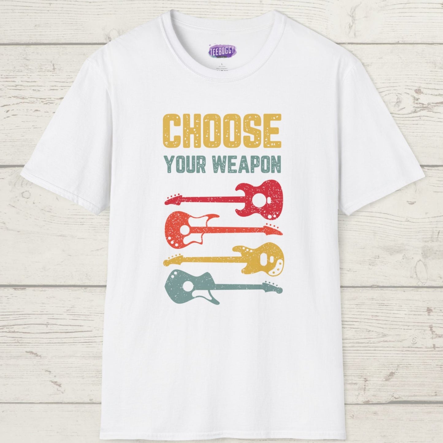 Guitar T-Shirt with 'Choose Your Weapon' Slogan