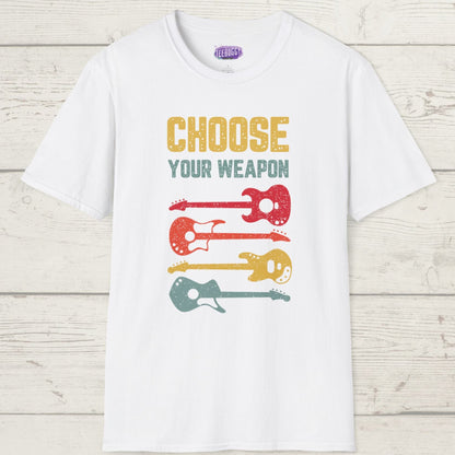Guitar T-Shirt with 'Choose Your Weapon' Slogan