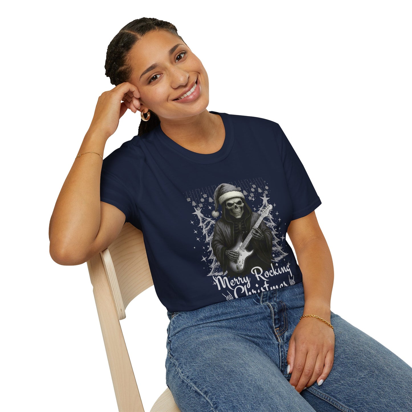 Merry Rocking Christmas Skeleton Santa T-Shirt