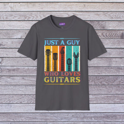 Guitar Headstocks Unisex T-Shirt - 'Just a Guy Who Loves Guitars'