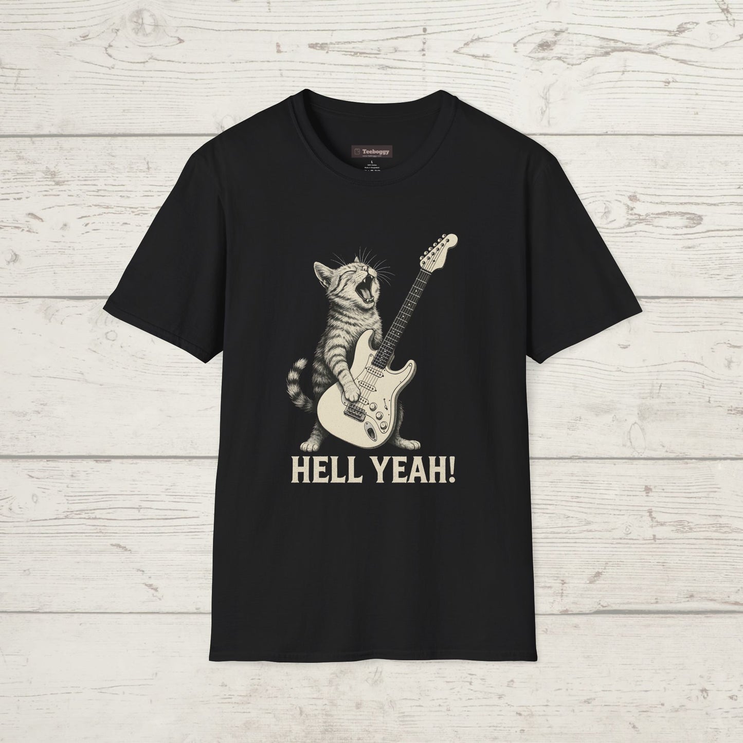 Cat Rocking-Out With Guitar, Hell Yeah!, T-Shirt.