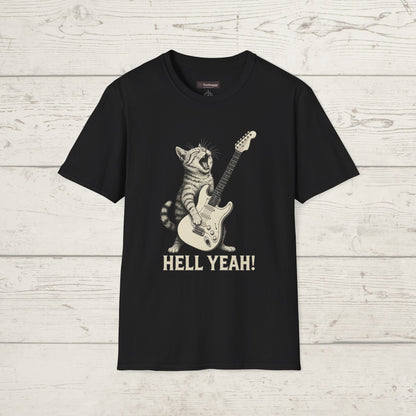 Cat Rocking-Out With Guitar, Hell Yeah!, T-Shirt.