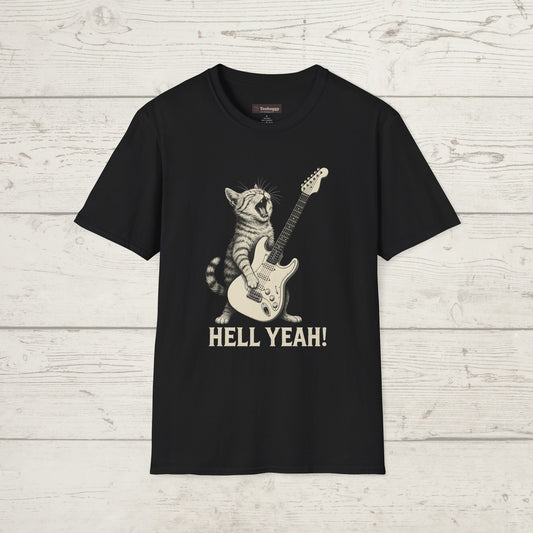 Cat Rocking-Out With Guitar, Hell Yeah!, T-Shirt.