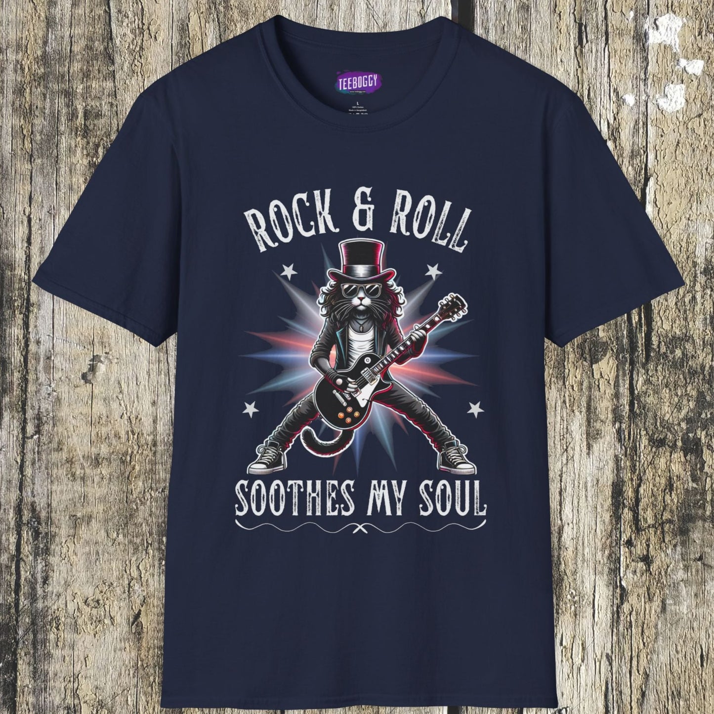 Rocker Cat T-Shirt, Rock & Roll, Soothes My Soul Design